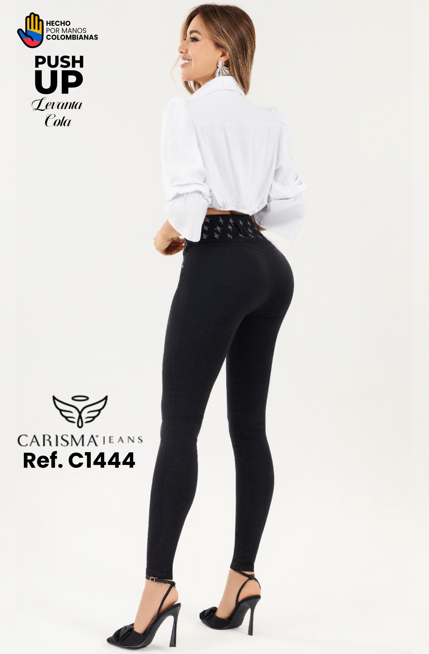 Pantalón Colombiano con Pretina de Estrellas y Realce Total Ref. C1444 - Imagen 2
