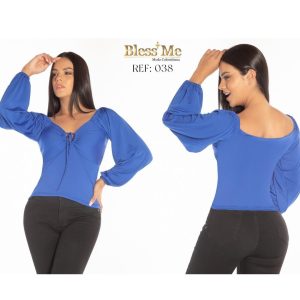 Blusa con Mangas Largas. Estilo Anudado Ref. BM038