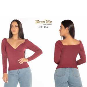 Blusa con Escote en V y Mangas Largas Ref. BM039